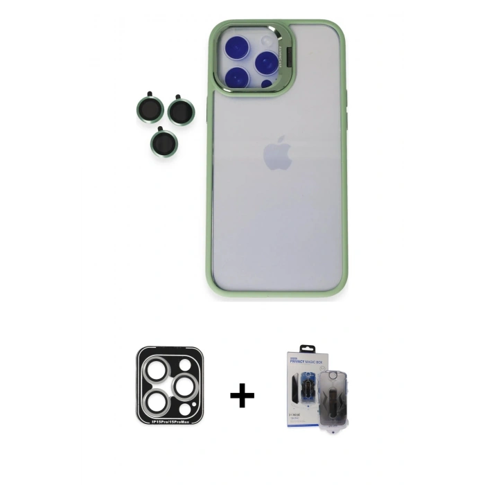 MARSİLYAN™- iPhone 15 Pro Max Kılıf Yankı Asil Serisi - Siyah Vanessa Magic Hayalet Cam + PVD Metal Kamera Lens - GS