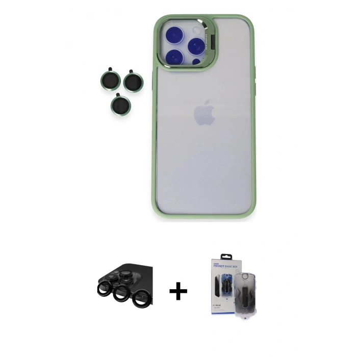 MARSİLYAN™- iPhone 15 Pro Max Kılıf Yankı Asil Serisi - Siyah Vanessa Magic Hayalet Cam + Raze Metal Kamera Lens - SH