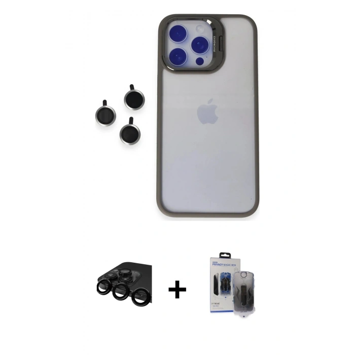 MARSİLYAN™- iPhone 15 Pro Max Kılıf Yankı Asil Serisi - Siyah Vanessa Magic Hayalet Cam + Raze Metal Kamera Lens - SH