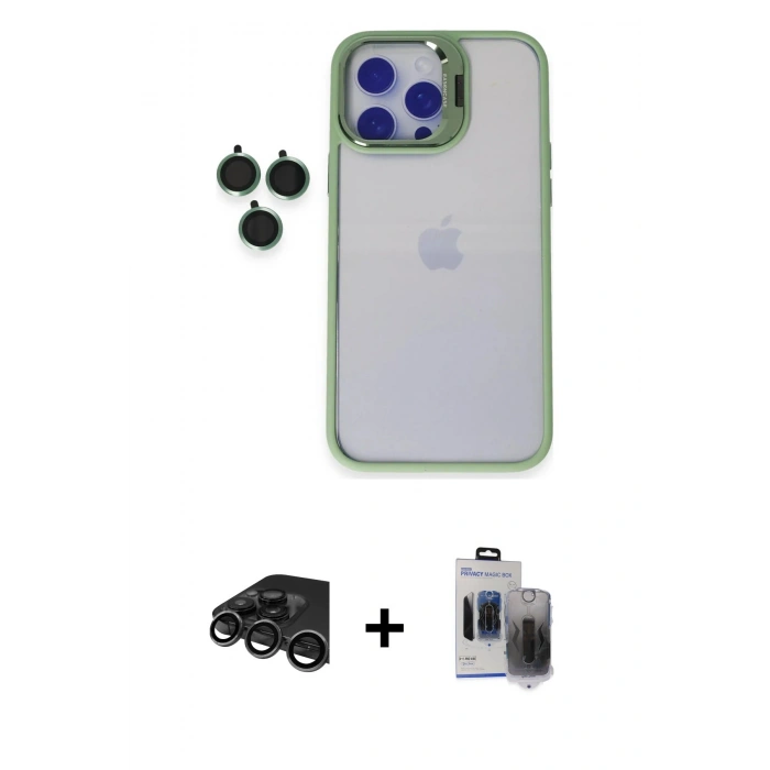 MARSİLYAN™- iPhone 15 Pro Max Kılıf Yankı Asil Serisi - Siyah Vanessa Magic Hayalet Cam + Raze Metal Kamera Lens - TMGI