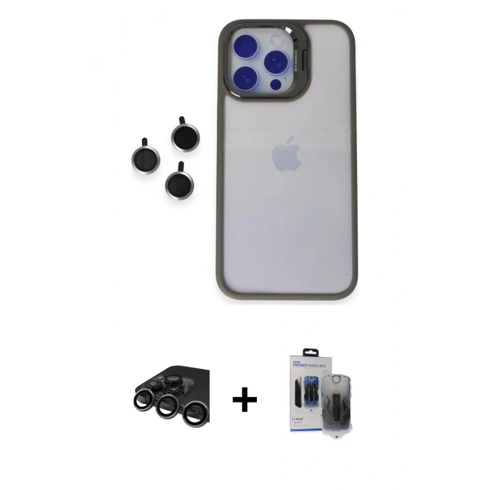MARSİLYAN™- iPhone 15 Pro Max Kılıf Yankı Asil Serisi - Siyah Vanessa Magic Hayalet Cam + Raze Metal Kamera Lens - TMGI