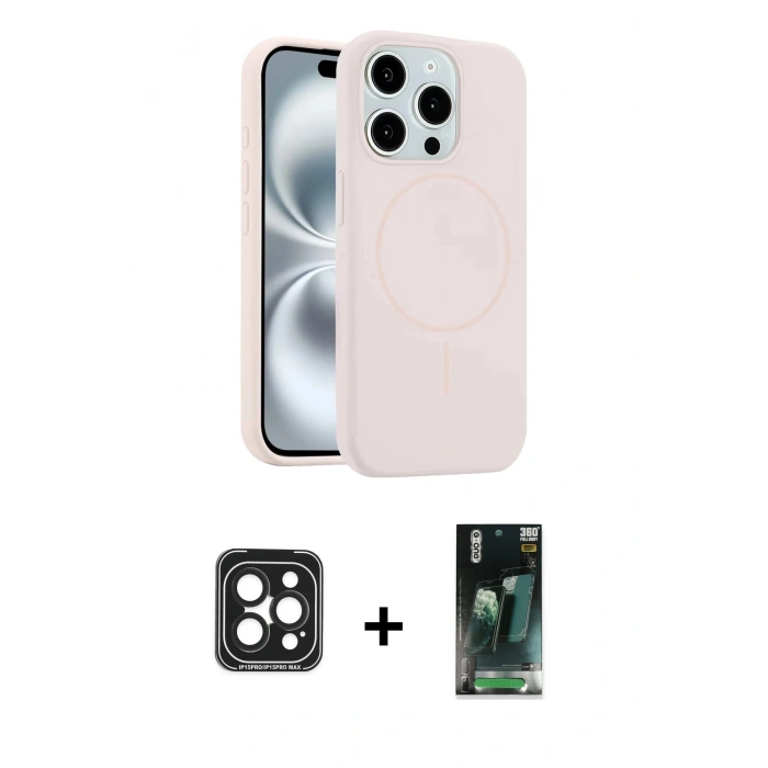 MARSİLYAN™- iPhone 15 Pro Max Kılıf Yankı Form Serisi - Şeffaf 360 Full Body Arka Koruyucu + PVD Metal Kamera Lens - SH