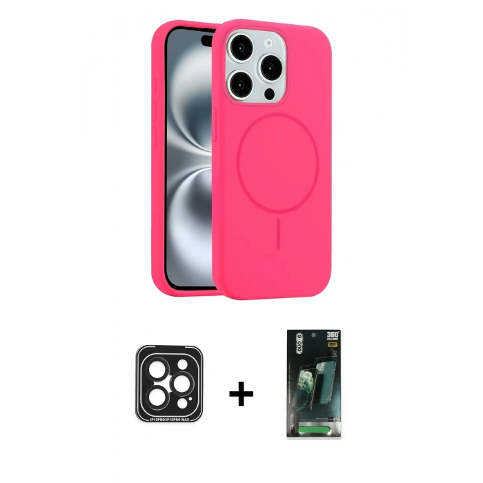 MARSİLYAN™- iPhone 15 Pro Max Kılıf Yankı Form Serisi - Şeffaf 360 Full Body Arka Koruyucu + PVD Metal Kamera Lens - SH