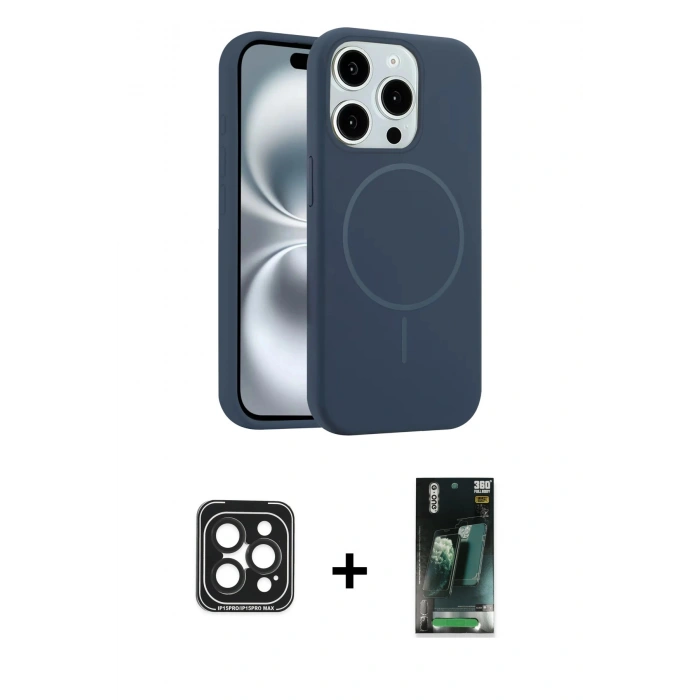 MARSİLYAN™- iPhone 15 Pro Max Kılıf Yankı Form Serisi - Şeffaf 360 Full Body Arka Koruyucu + PVD Metal Kamera Lens - SH