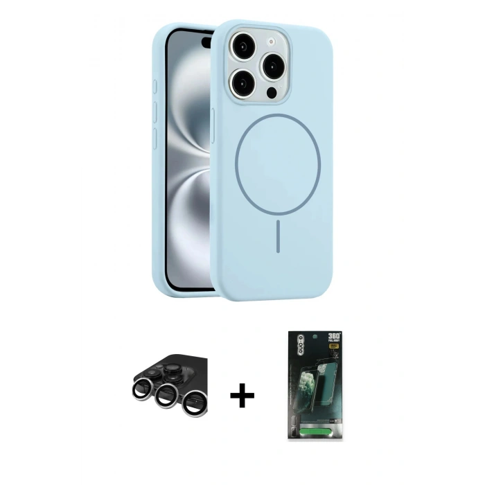 MARSİLYAN™- iPhone 15 Pro Max Kılıf Yankı Form Serisi - Şeffaf 360 Full Body Arka Koruyucu + Raze Metal Kamera Lens - GS