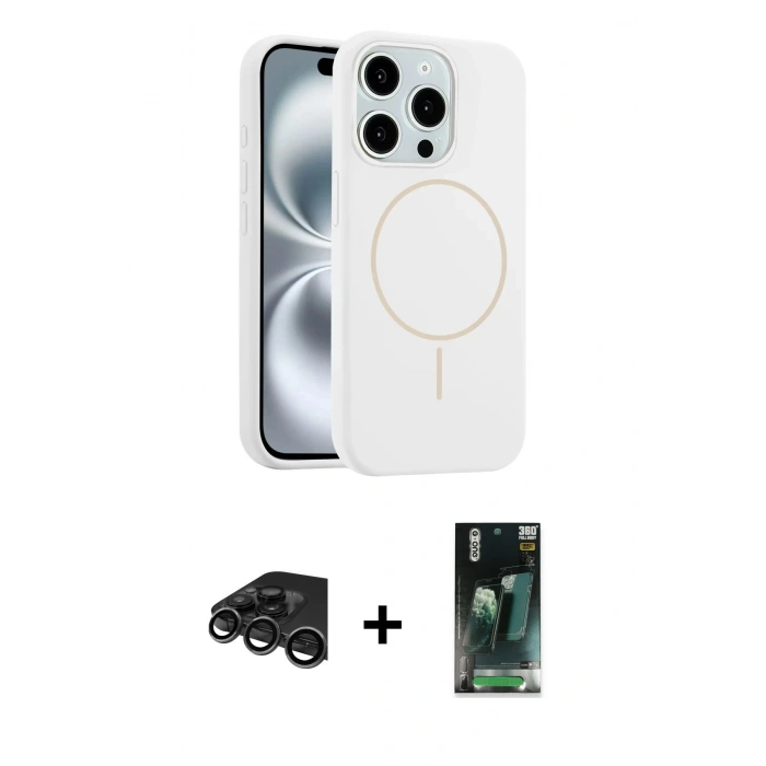 MARSİLYAN™- iPhone 15 Pro Max Kılıf Yankı Form Serisi - Şeffaf 360 Full Body Arka Koruyucu + Raze Metal Kamera Lens - TMGI