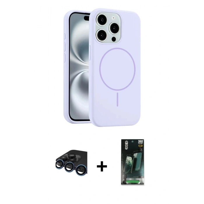 MARSİLYAN™- iPhone 15 Pro Max Kılıf Yankı Form Serisi - Şeffaf 360 Full Body Arka Koruyucu + Raze Metal Kamera Lens - LT
