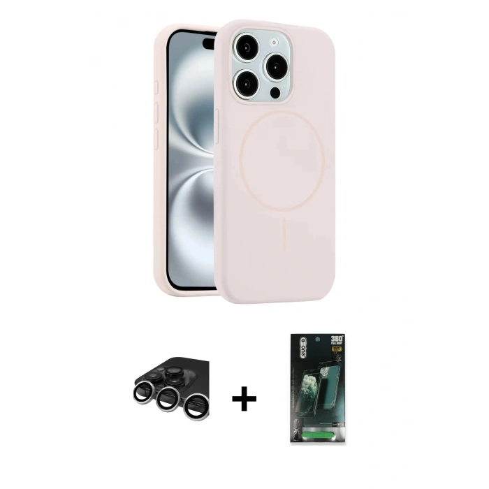 MARSİLYAN™- iPhone 15 Pro Max Kılıf Yankı Form Serisi - Şeffaf 360 Full Body Arka Koruyucu + Raze Metal Kamera Lens - GS