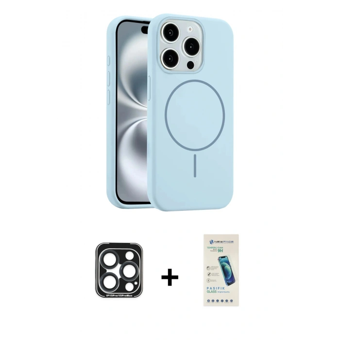 MARSİLYAN™- iPhone 15 Pro Max Kılıf Yankı Form Serisi - Şeffaf Pasifik Cam Ekran Koruyucu + PVD Metal Kamera Lens - LT