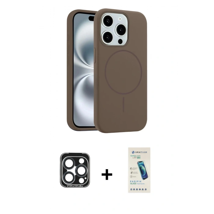 MARSİLYAN™- iPhone 15 Pro Max Kılıf Yankı Form Serisi - Şeffaf Pasifik Cam Ekran Koruyucu + PVD Metal Kamera Lens - LT