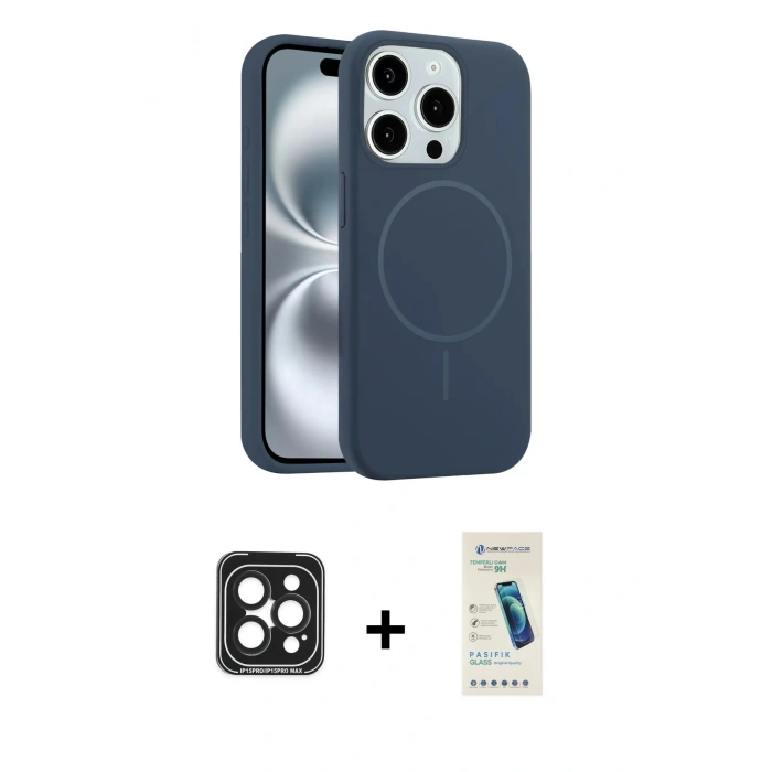 MARSİLYAN™- iPhone 15 Pro Max Kılıf Yankı Form Serisi - Şeffaf Pasifik Cam Ekran Koruyucu + PVD Metal Kamera Lens - SH