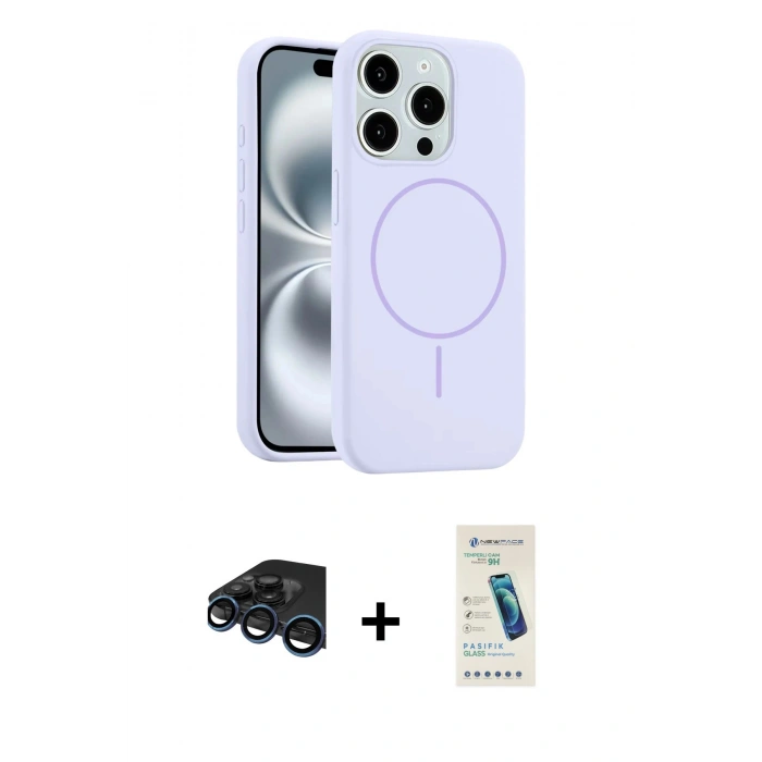 MARSİLYAN™- iPhone 15 Pro Max Kılıf Yankı Form Serisi - Şeffaf Pasifik Cam Ekran Koruyucu + Raze Metal Kamera Lens - LT