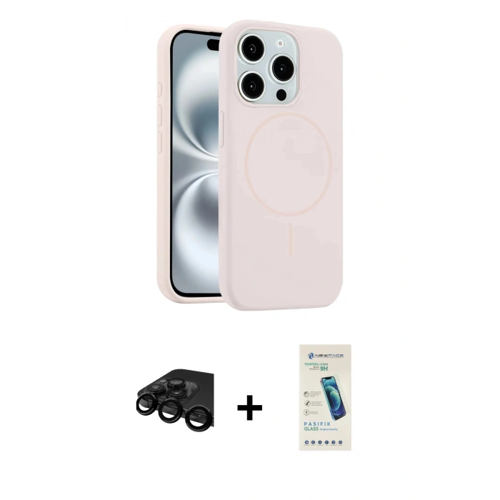MARSİLYAN™- iPhone 15 Pro Max Kılıf Yankı Form Serisi - Şeffaf Pasifik Cam Ekran Koruyucu + Siyah Raze Metal Kamera Lens