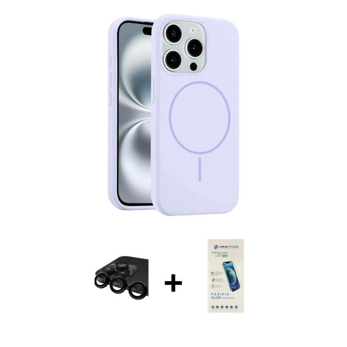MARSİLYAN™- iPhone 15 Pro Max Kılıf Yankı Form Serisi - Şeffaf Pasifik Cam Ekran Koruyucu + Siyah Raze Metal Kamera Lens