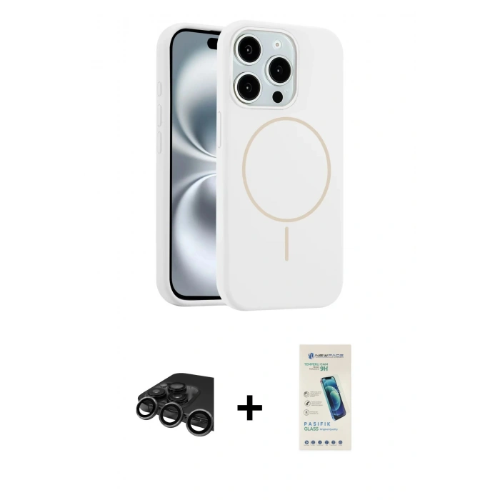 MARSİLYAN™- iPhone 15 Pro Max Kılıf Yankı Form Serisi - Şeffaf Pasifik Cam Ekran Koruyucu + Raze Metal Kamera Lens - TMGI