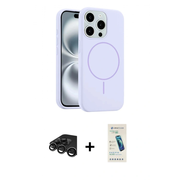 MARSİLYAN™- iPhone 15 Pro Max Kılıf Yankı Form Serisi - Şeffaf Pasifik Cam Ekran Koruyucu + Raze Metal Kamera Lens - TMGI