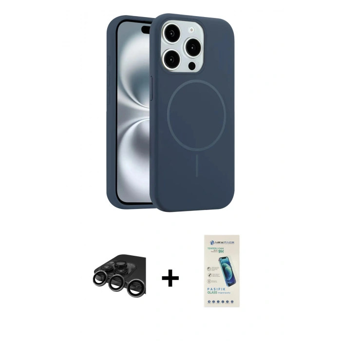 MARSİLYAN™- iPhone 15 Pro Max Kılıf Yankı Form Serisi - Şeffaf Pasifik Cam Ekran Koruyucu + Raze Metal Kamera Lens - TMGI