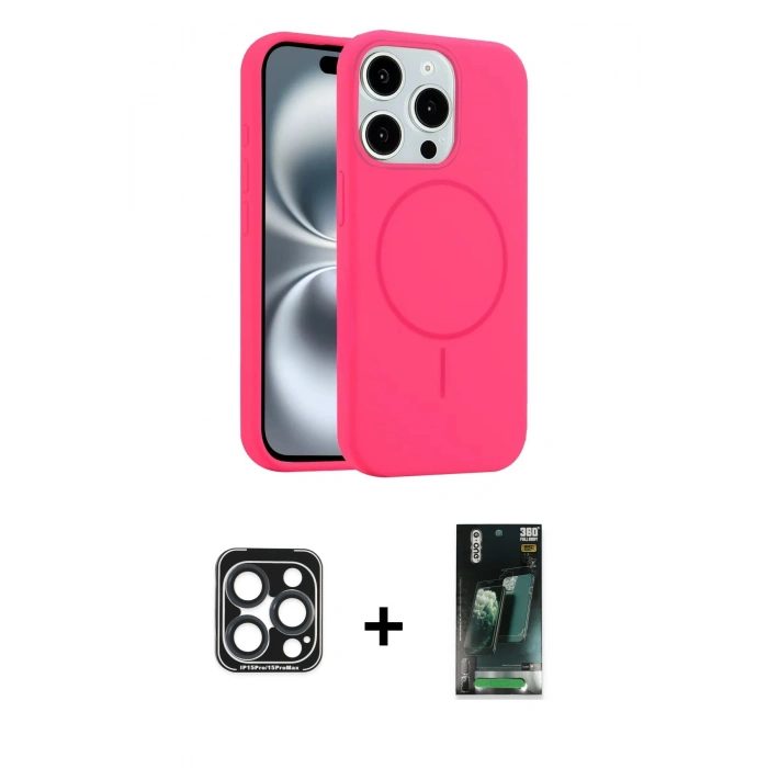 MARSİLYAN™- iPhone 15 Pro Max Kılıf Yankı Form Serisi - Siyah 360 Mat Full Body Arka Koruyucu + PVD Metal Kamera Lens - LT