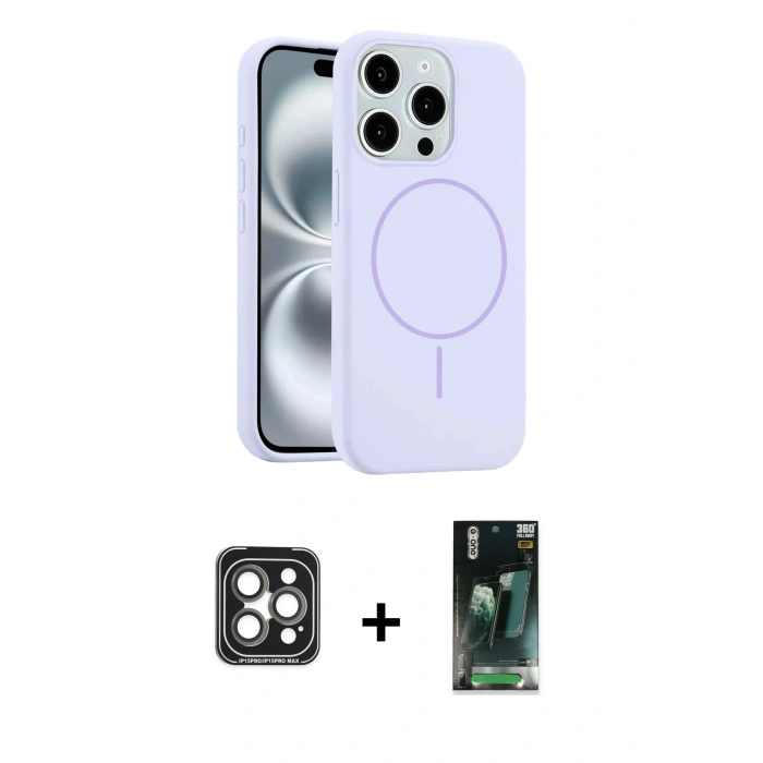 MARSİLYAN™- iPhone 15 Pro Max Kılıf Yankı Form Serisi - Siyah 360 Mat Full Body Arka Koruyucu + PVD Metal Kamera Lens - GI