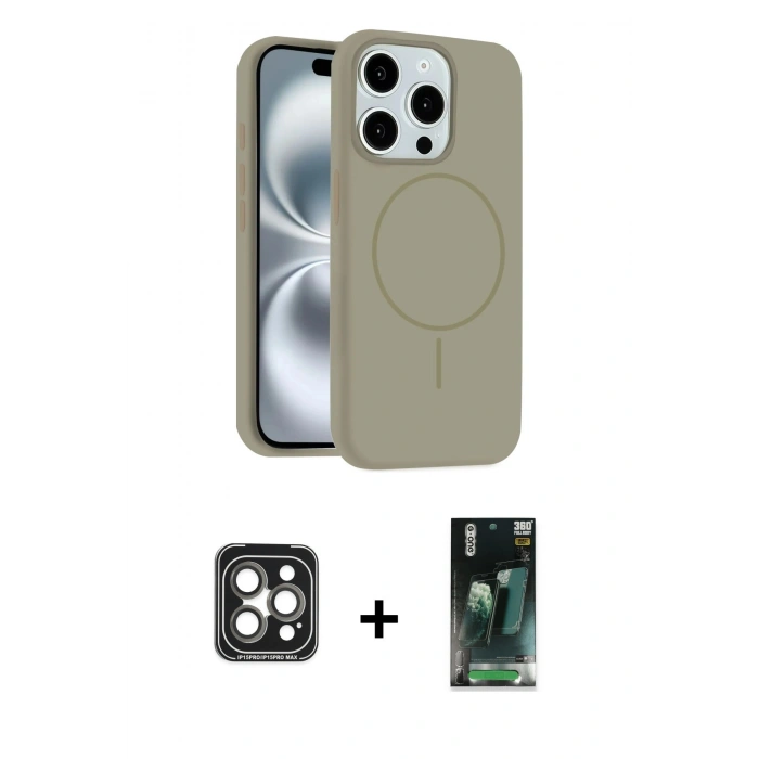 MARSİLYAN™- iPhone 15 Pro Max Kılıf Yankı Form Serisi - Siyah 360 Mat Full Body Arka Koruyucu + PVD Metal Kamera Lens - GI