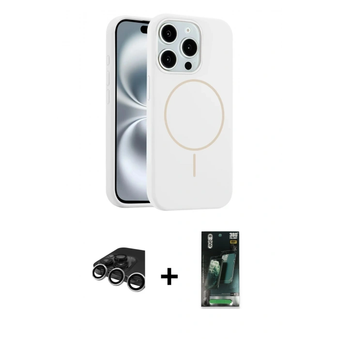 MARSİLYAN™- iPhone 15 Pro Max Kılıf Yankı Form Serisi - Siyah 360 Mat Full Body Arka Koruyucu + Raze Metal Kamera Lens - GS