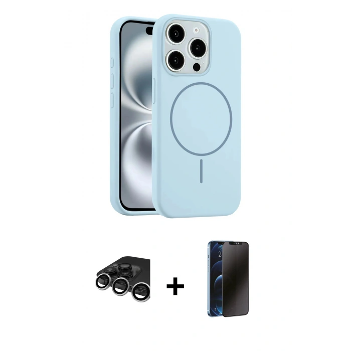 MARSİLYAN™- iPhone 15 Pro Max Kılıf Yankı Form Serisi - Siyah 3D Antistatik Hayalet Cam Ekran Koruyucu + Raze Metal Kamera Lens - GS
