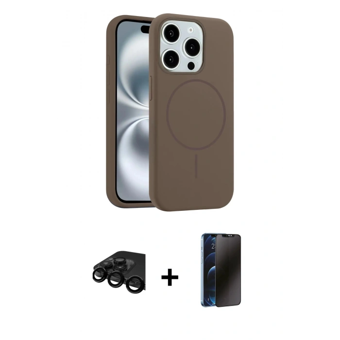 MARSİLYAN™- iPhone 15 Pro Max Kılıf Yankı Form Serisi - Siyah 3D Antistatik Hayalet Cam Ekran Koruyucu + Raze Metal Kamera Lens - SH