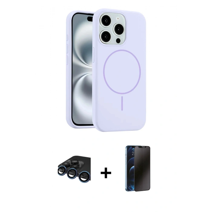 MARSİLYAN™- iPhone 15 Pro Max Kılıf Yankı Form Serisi - Siyah 3D Antistatik Hayalet Cam Ekran Koruyucu + Raze Metal Kamera Lens - LT