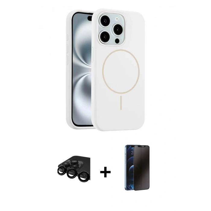 MARSİLYAN™- iPhone 15 Pro Max Kılıf Yankı Form Serisi - Siyah 3D Antistatik Hayalet Cam Ekran Koruyucu + Raze Metal Kamera Lens - SH