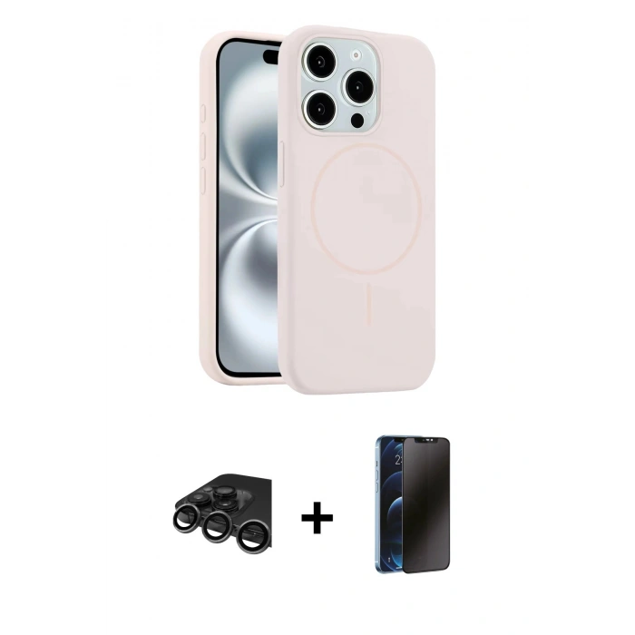 MARSİLYAN™- iPhone 15 Pro Max Kılıf Yankı Form Serisi - Siyah 3D Antistatik Hayalet Cam Ekran Koruyucu + Raze Metal Kamera Lens - TMGI