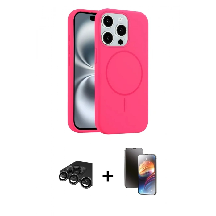 MARSİLYAN™- iPhone 15 Pro Max Kılıf Yankı Form Serisi - Siyah 3D Antistatik Mat Seramik Nano Ekran Koruyucu + Raze Metal Kamera Lens - TMGI