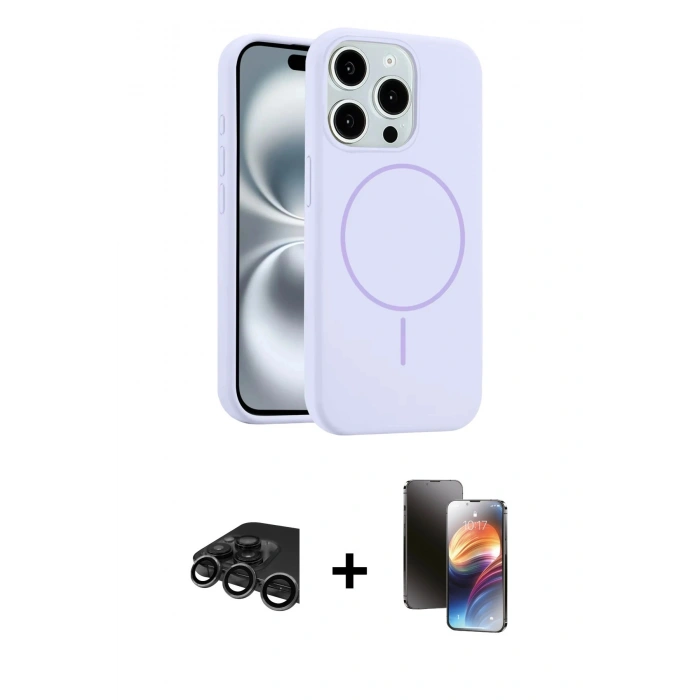MARSİLYAN™- iPhone 15 Pro Max Kılıf Yankı Form Serisi - Siyah 3D Antistatik Mat Seramik Nano Ekran Koruyucu + Raze Metal Kamera Lens - TMGI