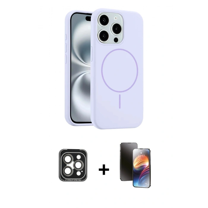 MARSİLYAN™- iPhone 15 Pro Max Kılıf Yankı Form Serisi - Siyah 3D Antistatik Mat Seramik Nano Ekran Koruyucu + PVD Metal Kamera Lens - GI
