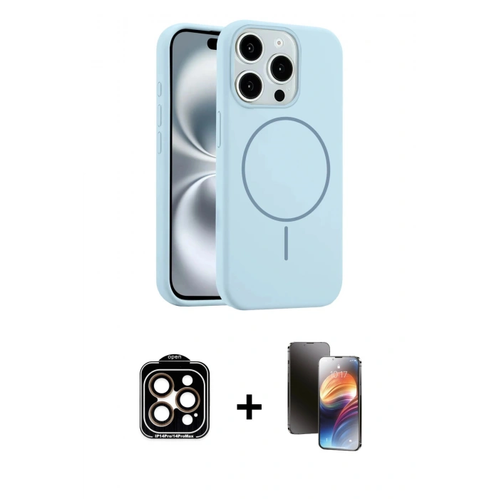 MARSİLYAN™- iPhone 15 Pro Max Kılıf Yankı Form Serisi - Siyah 3D Antistatik Mat Seramik Nano Ekran Koruyucu + PVD Metal Kamera Lens - TU