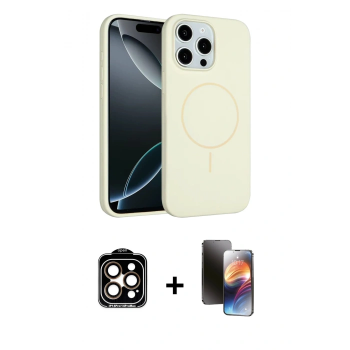 MARSİLYAN™- iPhone 15 Pro Max Kılıf Yankı Form Serisi - Siyah 3D Antistatik Mat Seramik Nano Ekran Koruyucu + PVD Metal Kamera Lens - TU