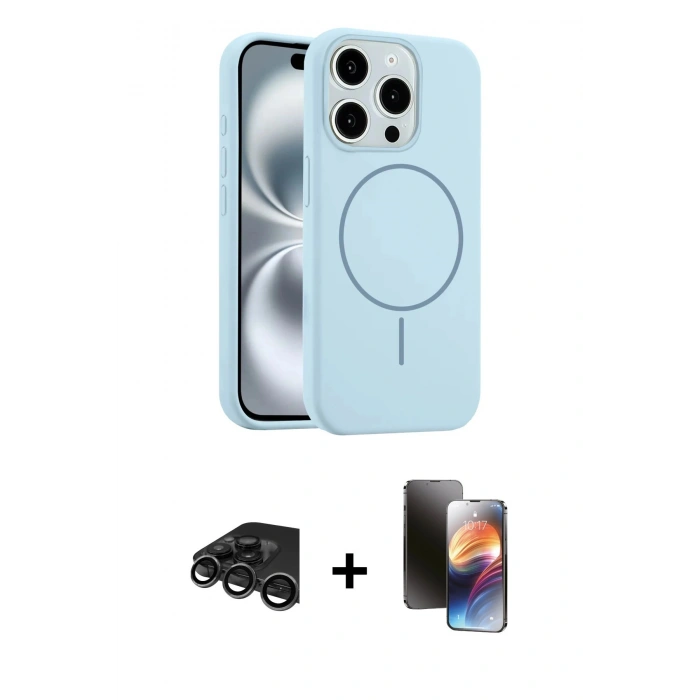 MARSİLYAN™- iPhone 15 Pro Max Kılıf Yankı Form Serisi - Siyah 3D Antistatik Mat Seramik Nano Ekran Koruyucu + Raze Metal Kamera Lens - TMGI