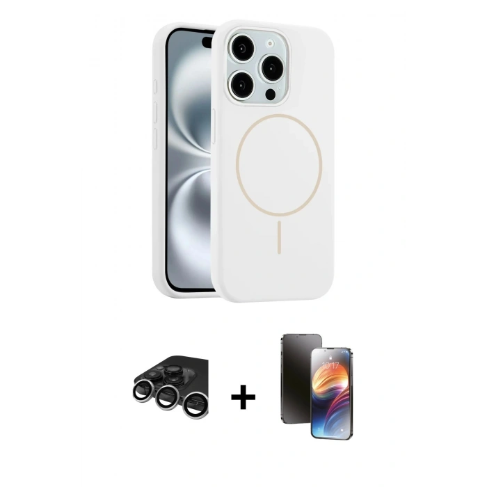 MARSİLYAN™- iPhone 15 Pro Max Kılıf Yankı Form Serisi - Siyah 3D Antistatik Mat Seramik Nano Ekran Koruyucu + Raze Metal Kamera Lens - GS