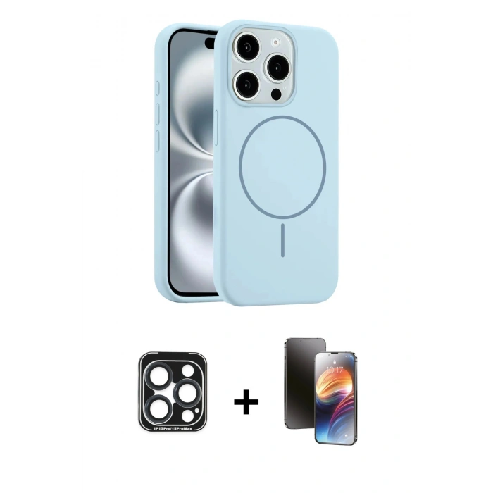 MARSİLYAN™- iPhone 15 Pro Max Kılıf Yankı Form Serisi - Siyah 3D Antistatik Mat Seramik Nano Ekran Koruyucu + PVD Metal Kamera Lens - LT