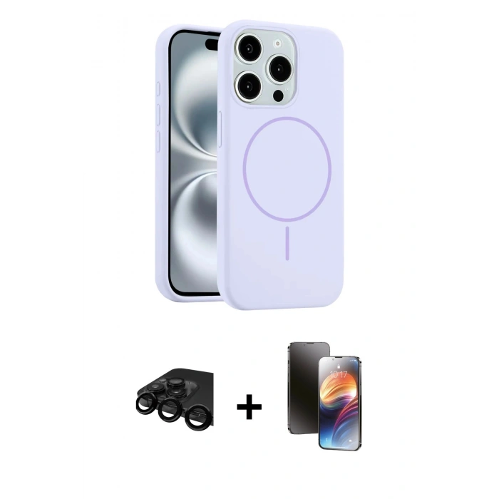 MARSİLYAN™- iPhone 15 Pro Max Kılıf Yankı Form Serisi - Siyah 3D Antistatik Mat Seramik Nano Ekran Koruyucu + Raze Metal Kamera Lens - SH