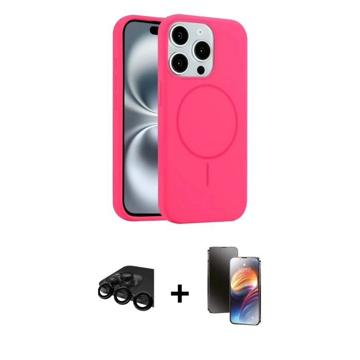 MARSİLYAN™- iPhone 15 Pro Max Kılıf Yankı Form Serisi - Siyah 3D Antistatik Mat Seramik Nano Ekran Koruyucu + Raze Metal Kamera Lens - SH