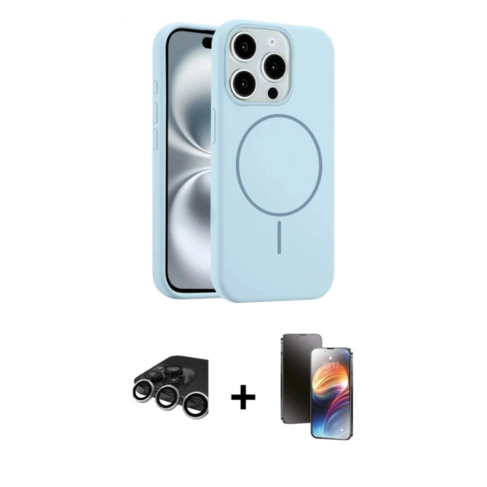 MARSİLYAN™- iPhone 15 Pro Max Kılıf Yankı Form Serisi - Siyah 3D Antistatik Mat Seramik Nano Ekran Koruyucu + Raze Metal Kamera Lens - GS