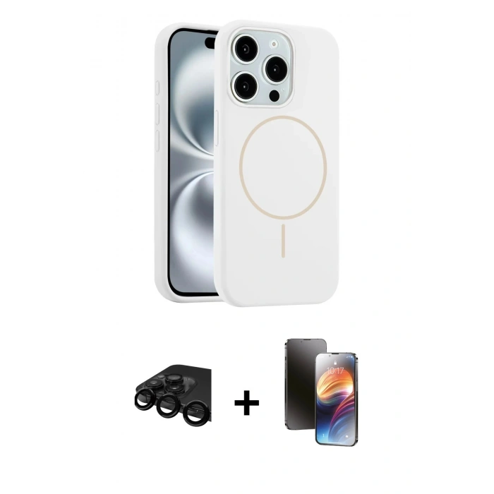 MARSİLYAN™- iPhone 15 Pro Max Kılıf Yankı Form Serisi - Siyah 3D Antistatik Mat Seramik Nano Ekran Koruyucu + Raze Metal Kamera Lens - SH