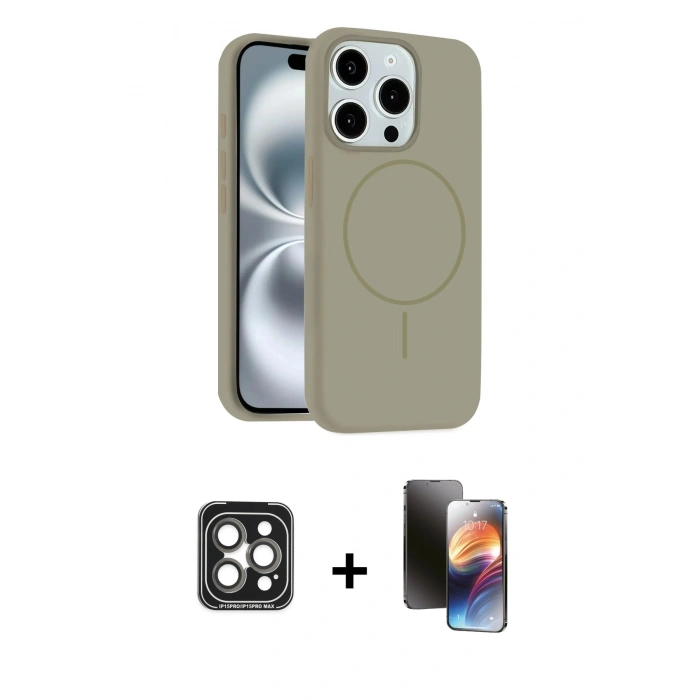 MARSİLYAN™- iPhone 15 Pro Max Kılıf Yankı Form Serisi - Siyah 3D Antistatik Mat Seramik Nano Ekran Koruyucu + PVD Metal Kamera Lens - GI