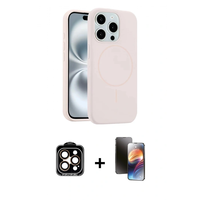MARSİLYAN™- iPhone 15 Pro Max Kılıf Yankı Form Serisi - Siyah 3D Antistatik Mat Seramik Nano Ekran Koruyucu + PVD Metal Kamera Lens - TU