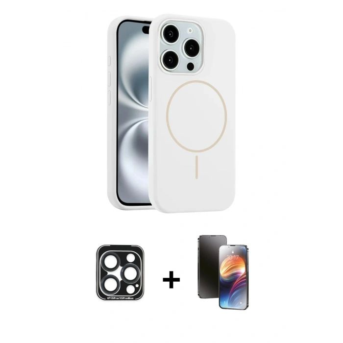 MARSİLYAN™- iPhone 15 Pro Max Kılıf Yankı Form Serisi - Siyah 3D Antistatik Mat Seramik Nano Ekran Koruyucu + PVD Metal Kamera Lens - LT
