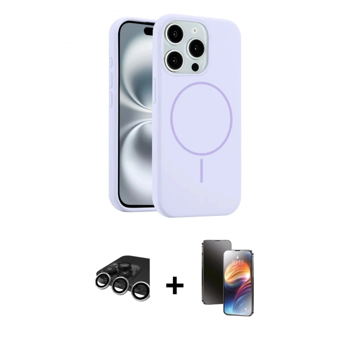 MARSİLYAN™- iPhone 15 Pro Max Kılıf Yankı Form Serisi - Siyah 3D Antistatik Mat Seramik Nano Ekran Koruyucu + Raze Metal Kamera Lens - GS
