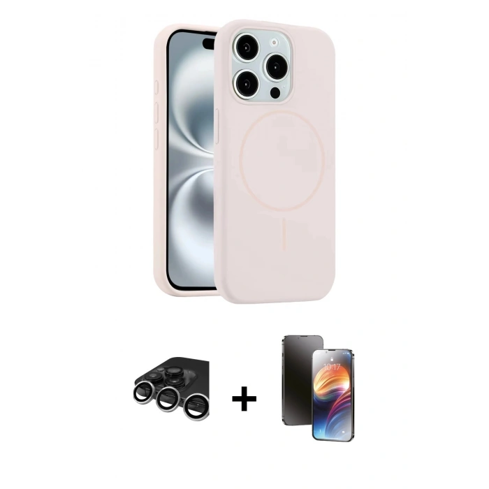 MARSİLYAN™- iPhone 15 Pro Max Kılıf Yankı Form Serisi - Siyah 3D Antistatik Mat Seramik Nano Ekran Koruyucu + Raze Metal Kamera Lens - GS