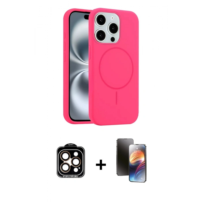 MARSİLYAN™- iPhone 15 Pro Max Kılıf Yankı Form Serisi - Siyah 3D Antistatik Mat Seramik Nano Ekran Koruyucu + PVD Metal Kamera Lens - TU