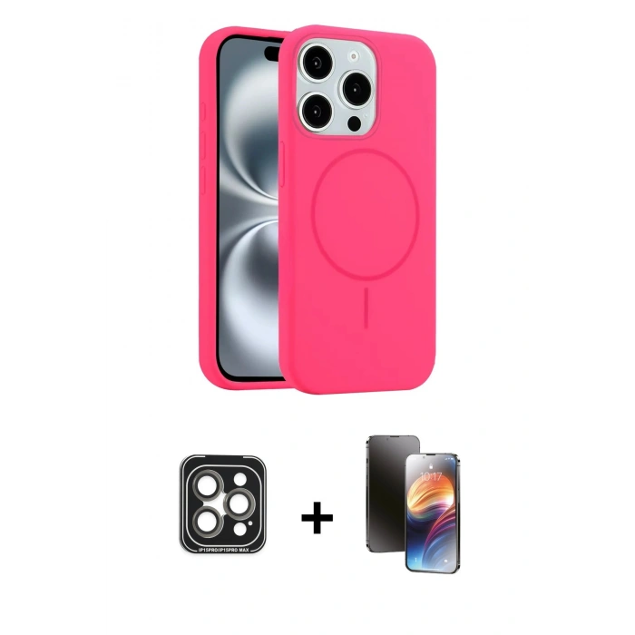 MARSİLYAN™- iPhone 15 Pro Max Kılıf Yankı Form Serisi - Siyah 3D Antistatik Mat Seramik Nano Ekran Koruyucu + PVD Metal Kamera Lens - GI
