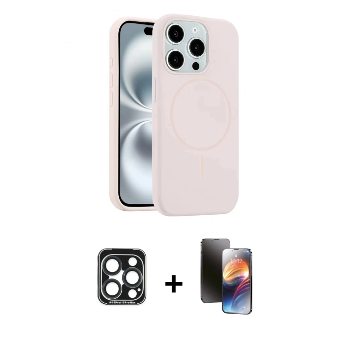 MARSİLYAN™- iPhone 15 Pro Max Kılıf Yankı Form Serisi - Siyah 3D Antistatik Mat Seramik Nano Ekran Koruyucu + PVD Metal Kamera Lens - LT